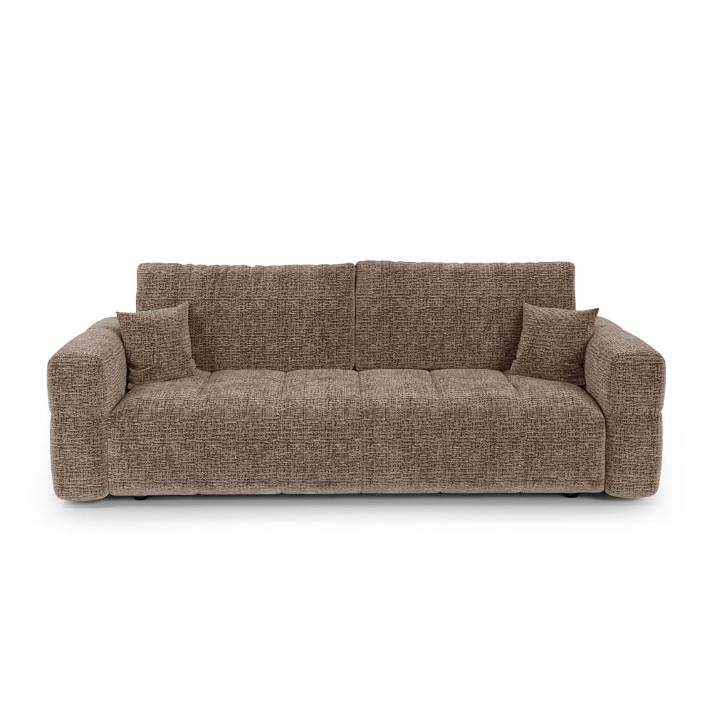 Canapé convertible coffre 4 places tissu tramé toucher doux marron