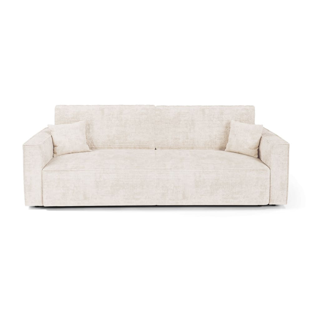 Canapé convertible avec coffre 3 places en velours côtelé crème