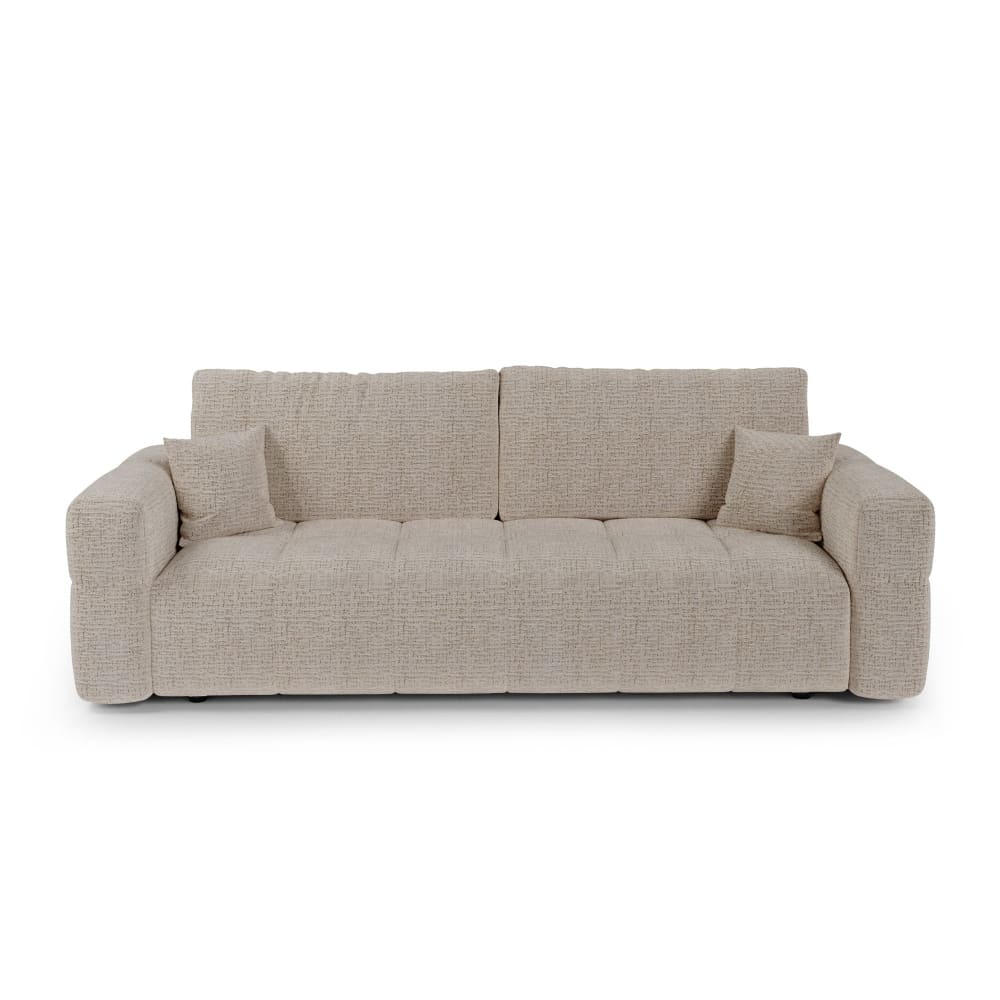 Canapé convertible coffre 4 places tissu tramé toucher doux beige