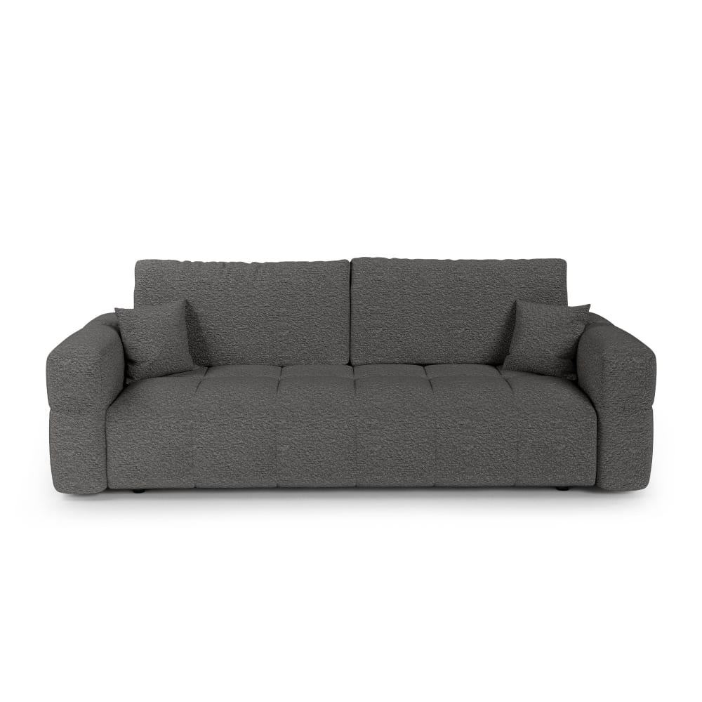Canapé convertible coffre 4 places tissu bouclette gris graphite