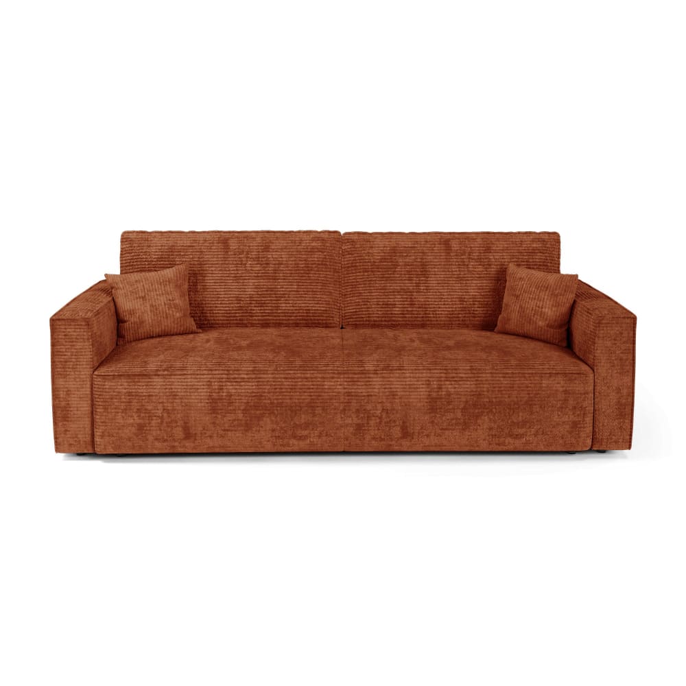 Canapé convertible avec coffre 3 places en velours côtelé terracotta