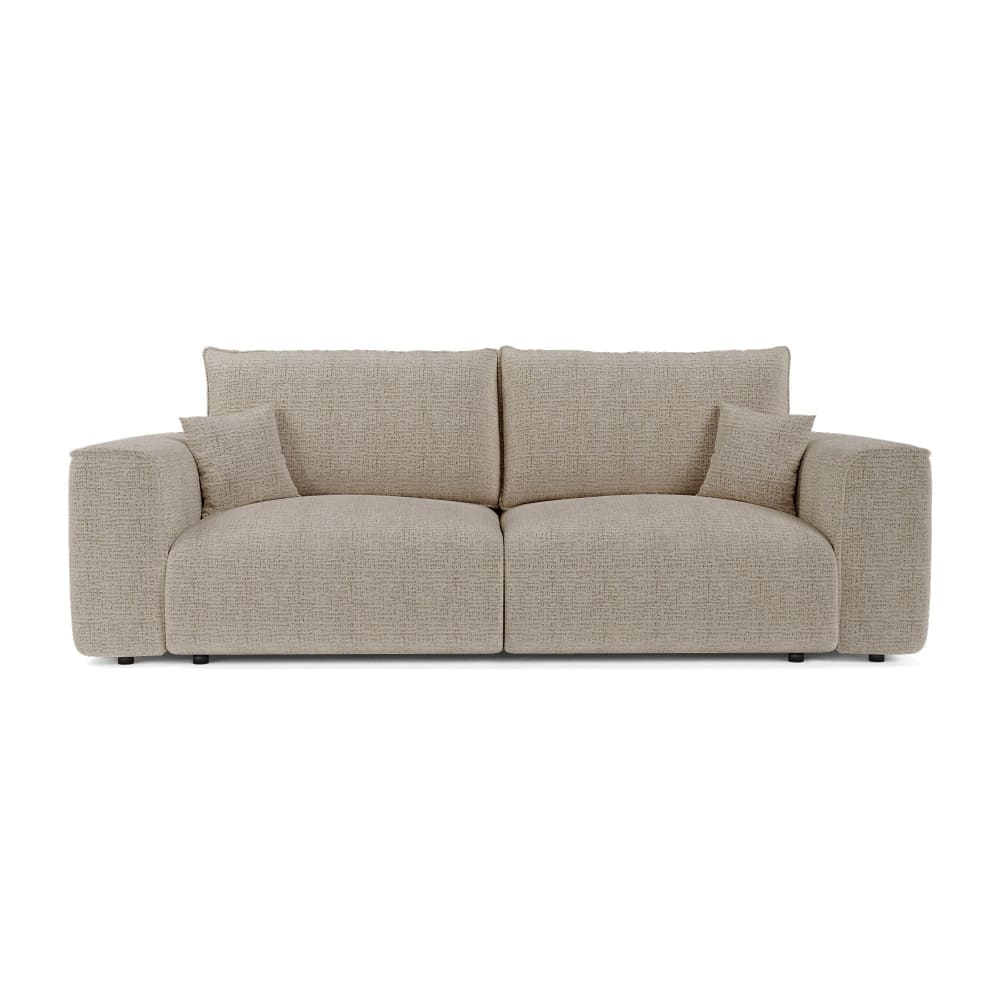 Canapé convertible coffre 4 places tissu tramé doux beige