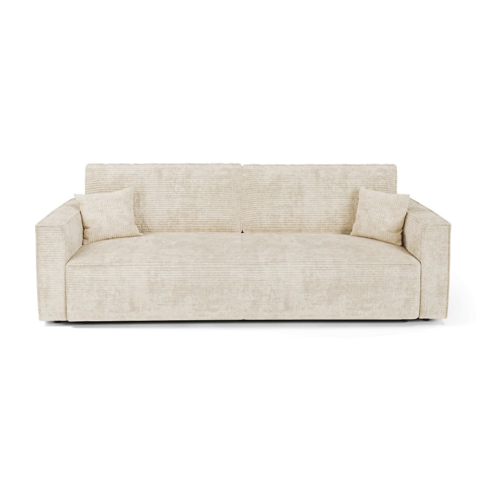 Canapé convertible avec coffre 3 places en velours côtelé beige