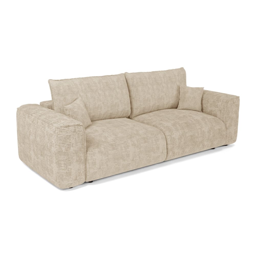 Canapé convertible avec coffre 4 places en velours côtelé beige