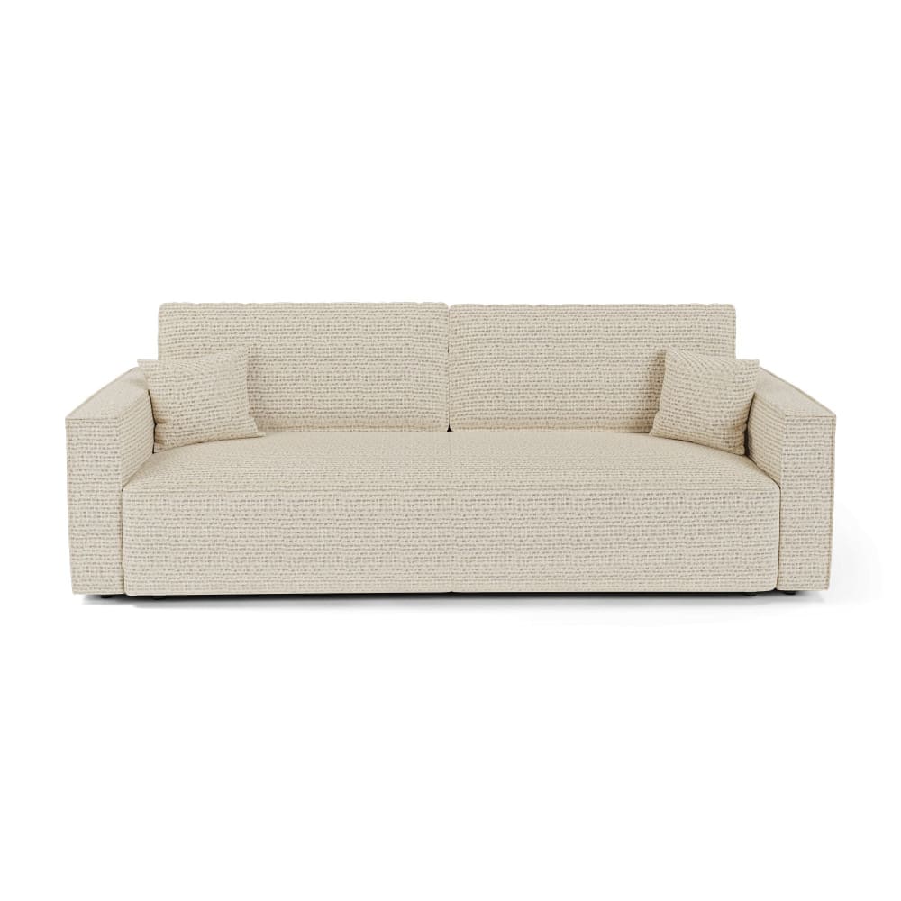 Canapé convertible avec coffre 3 places en tissu effet tweed crème