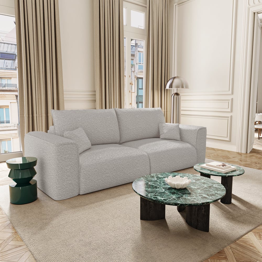 Canapé convertible express 3 places en tissu bouclette gris clair