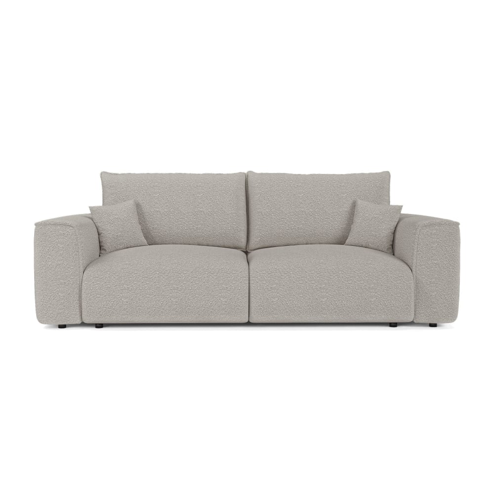 Canapé convertible avec coffre 4 places en tissu bouclette gris clair