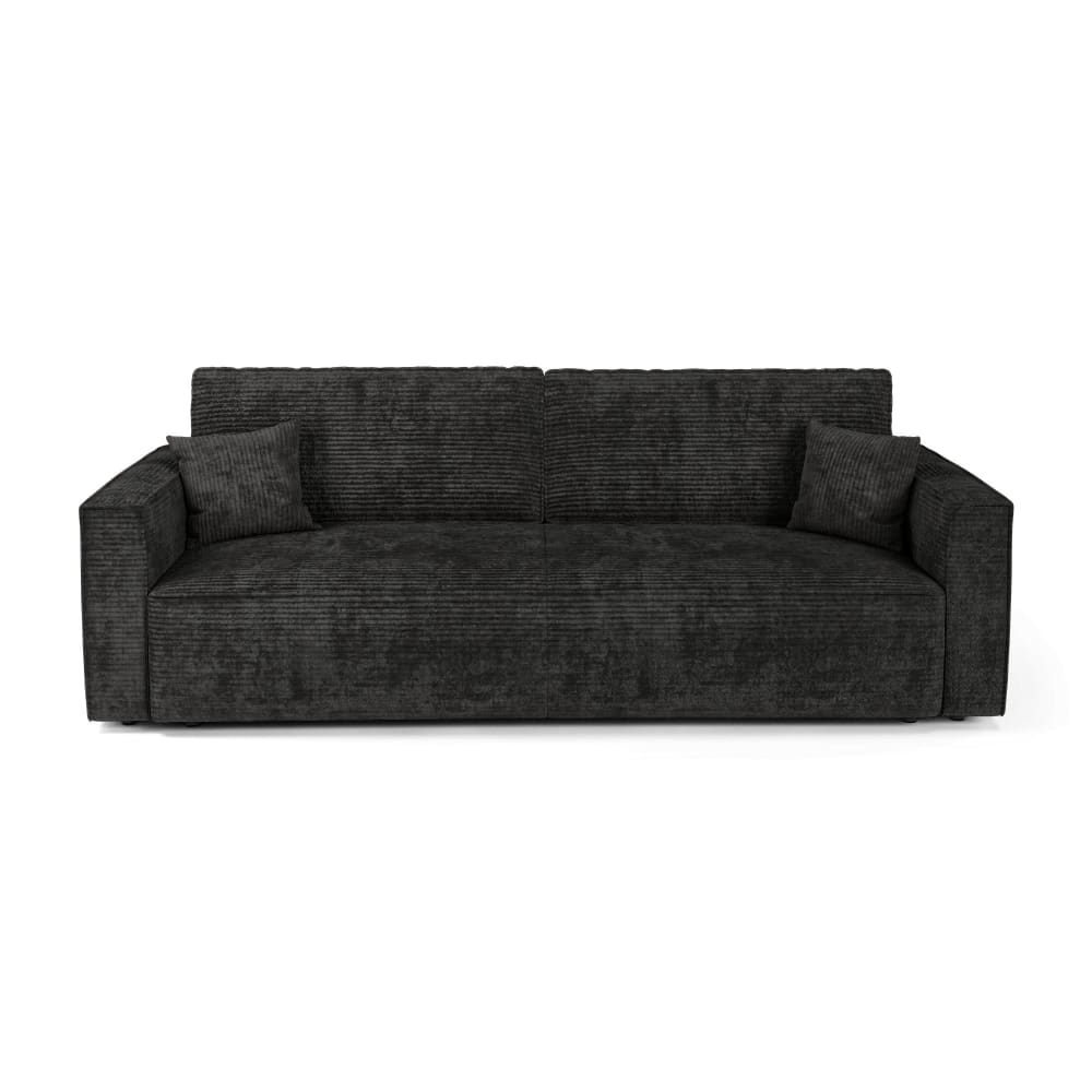 Canapé convertible avec coffre 3 places en velours côtelé noir