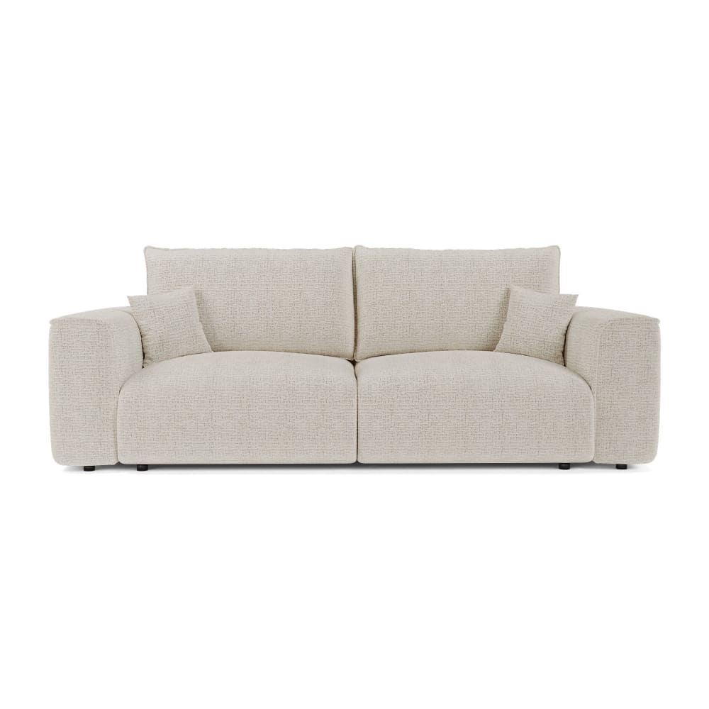 Canapé convertible coffre 4 places tissu tramé doux crème
