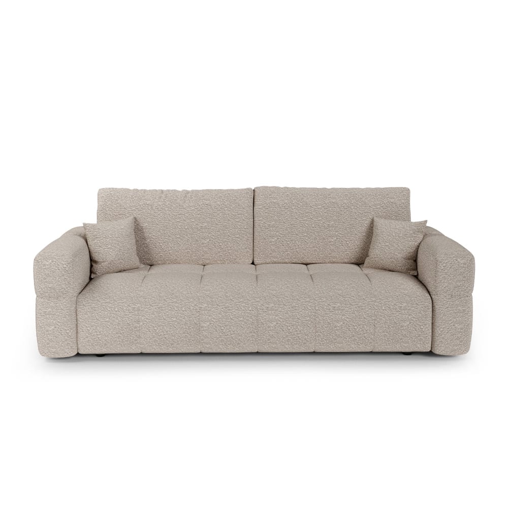 Canapé convertible avec coffre 4 places en tissu bouclette beige