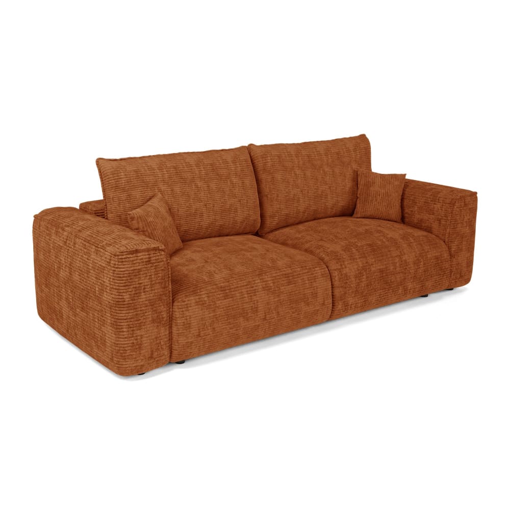 Canapé convertible avec coffre 4 places en velours côtelé terracotta