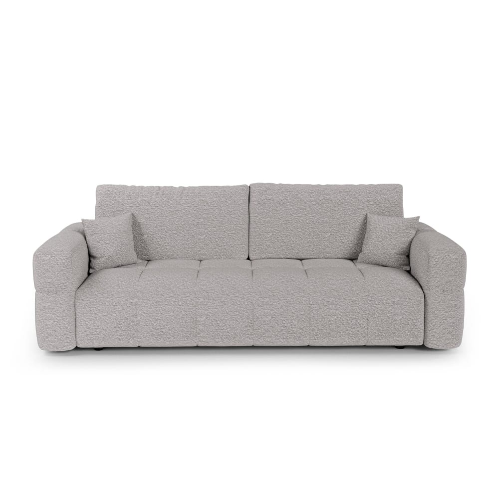 Canapé convertible avec coffre 4 places en tissu bouclette gris clair