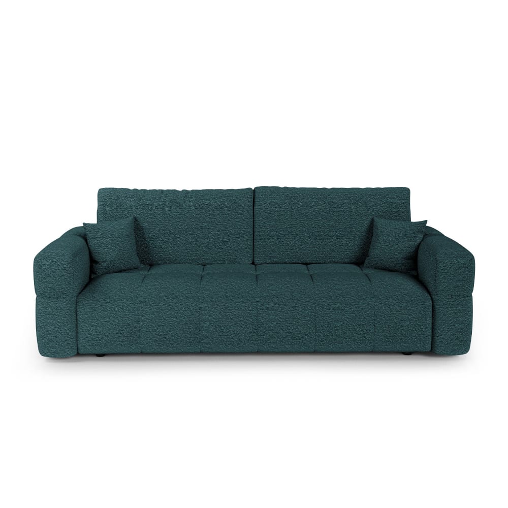 Canapé convertible avec coffre 4 places en tissu bouclette bleu canard
