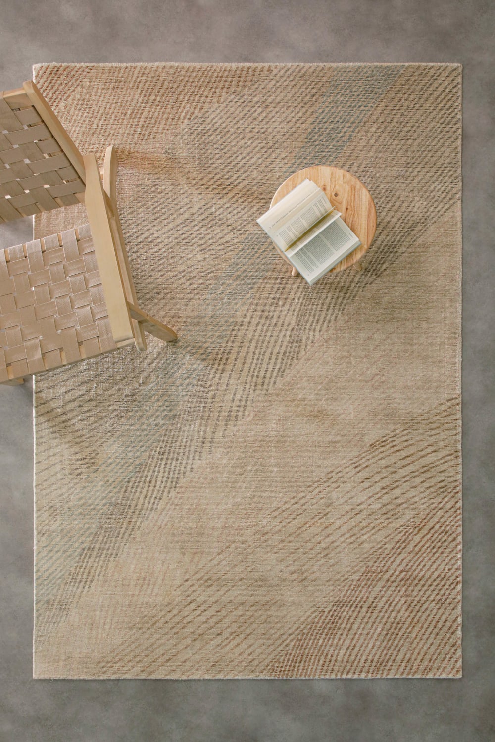 Tapis laine et viscose fait main beige,brun, inspiration nature 70x140 — vue 3