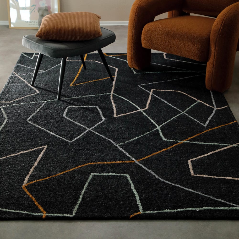 Tapis fait main pure laine vierge et viscose design anthracite 70x140 — vue 3