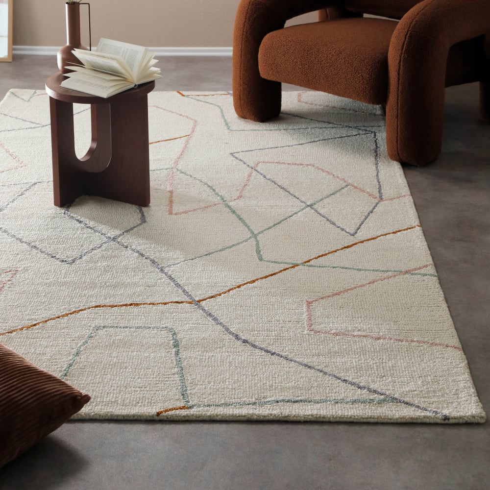 Tapis fait main pure laine vierge et viscose design blanc 140x200 cm — vue 3