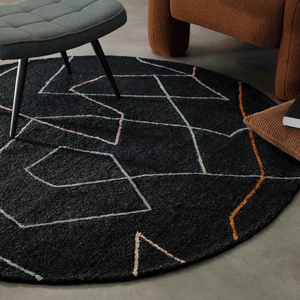 Tapis rond fait main pure laine vierge/viscose, design anthracite ⌀120 — vue 3