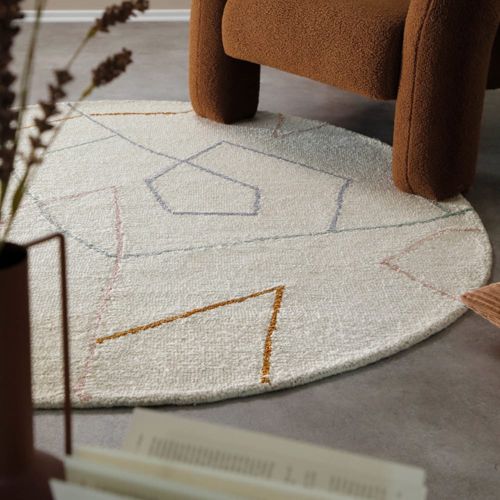 Tapis rond fait main pure laine vierge et viscose design blanc ⌀120 — vue 3