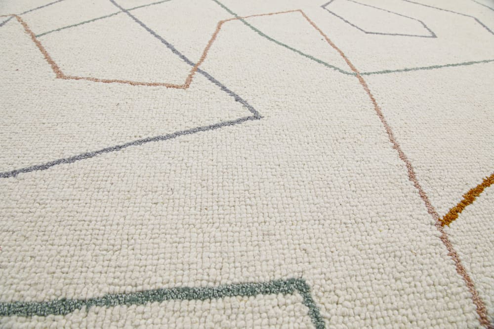 Tapis rond fait main pure laine vierge et viscose design blanc ⌀120 — vue 4