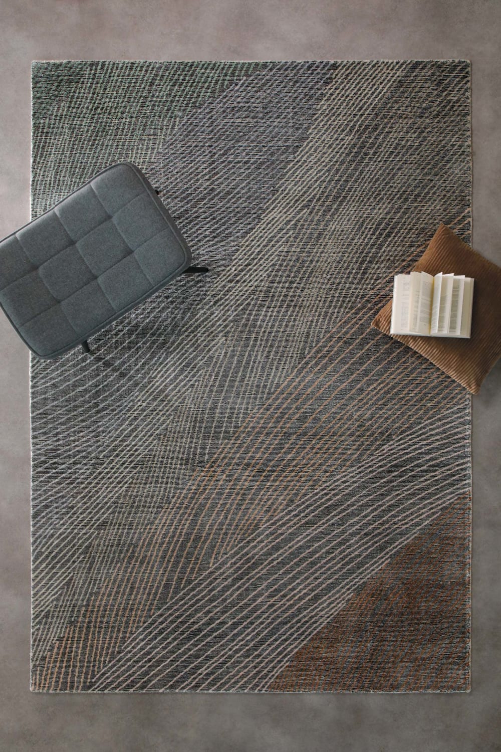Tapis laine et viscose fait main gris,brun, inspiration nature 160x230 — vue 3