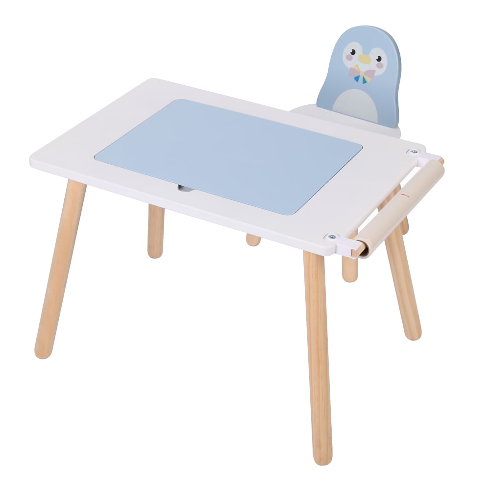 Bureau d'activité enfant avec chaise en bois bleu clair