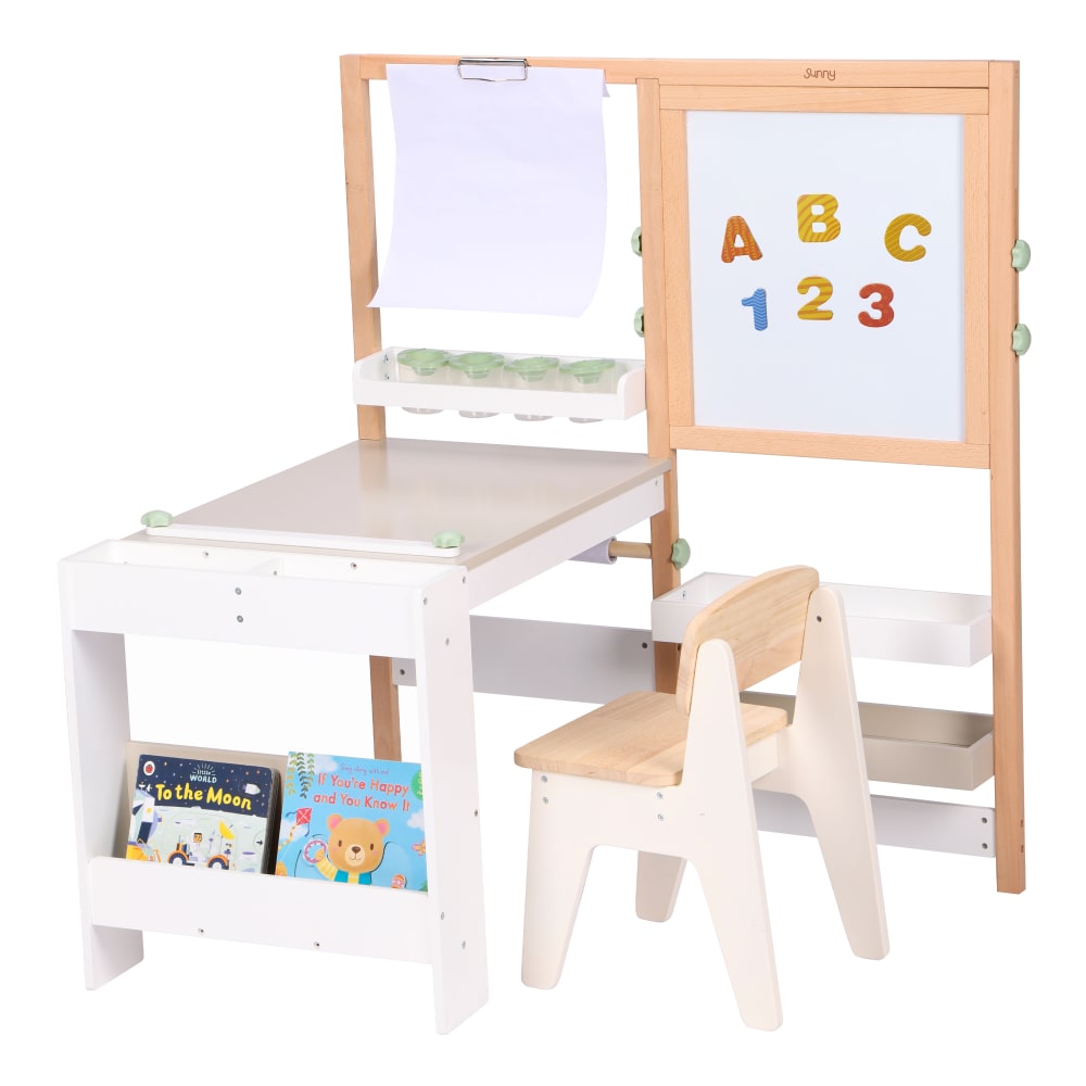 Bureau d'activité pour enfant avec chaise en bois, blanc/beige