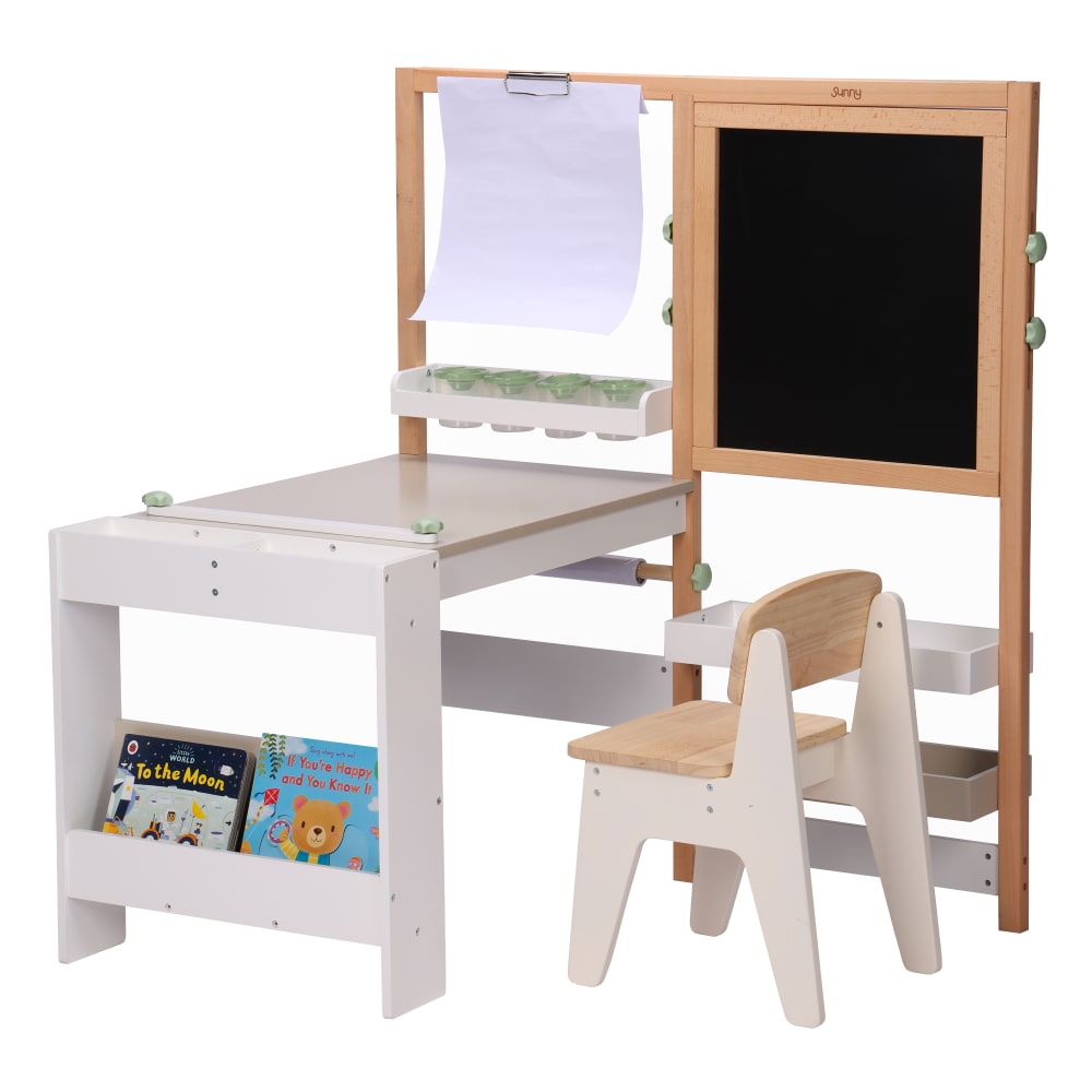 Bureau d'activité pour enfant avec chaise en bois, blanc/beige
