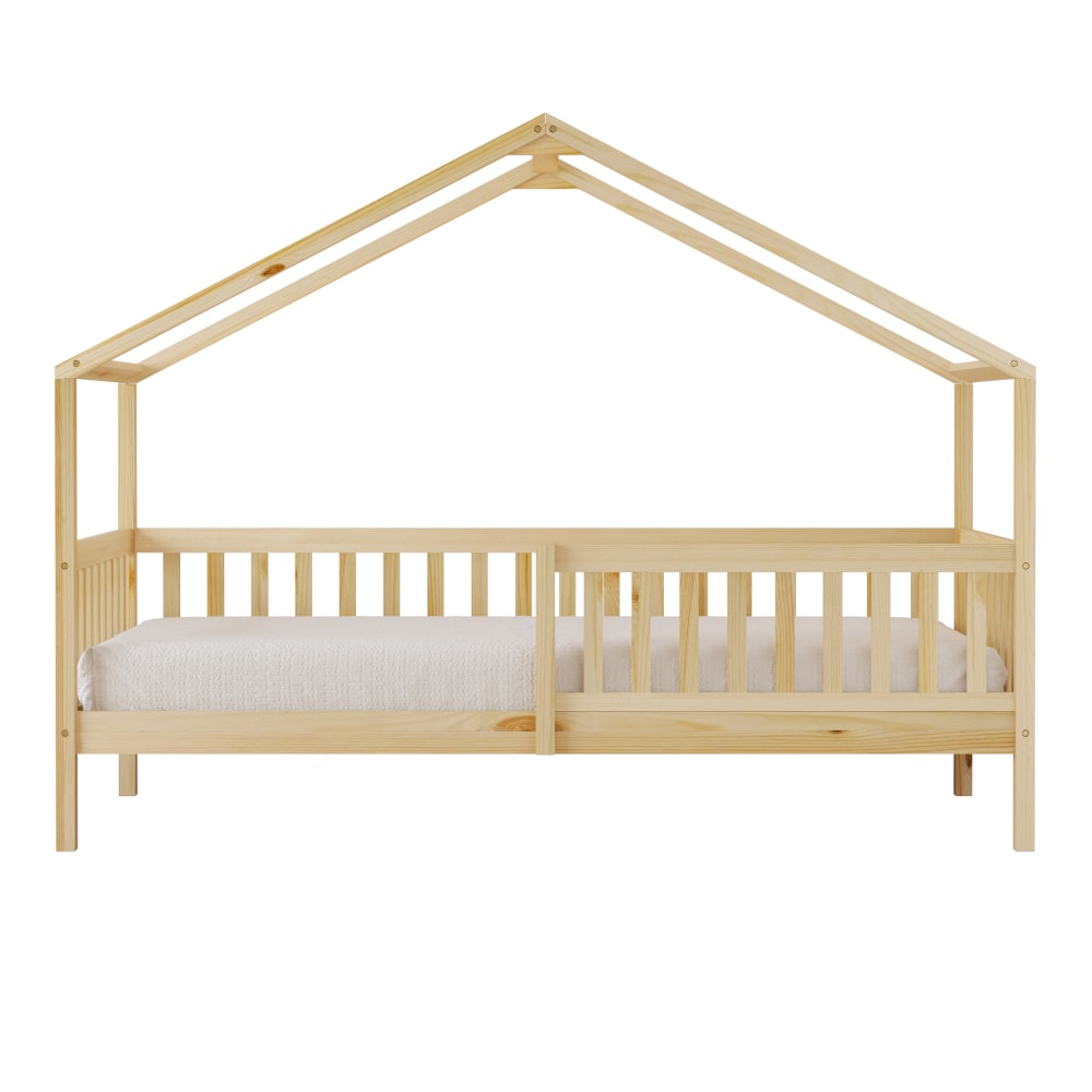 Lit cabane avec barrière de sécurité beige, sans matelas