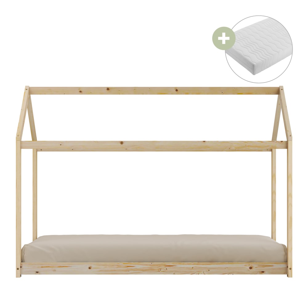 Sunny Hausbett Naturfarben, mit Matratze, 206 x 98 x 154 cm style modern BEIGE HOLZ Baby