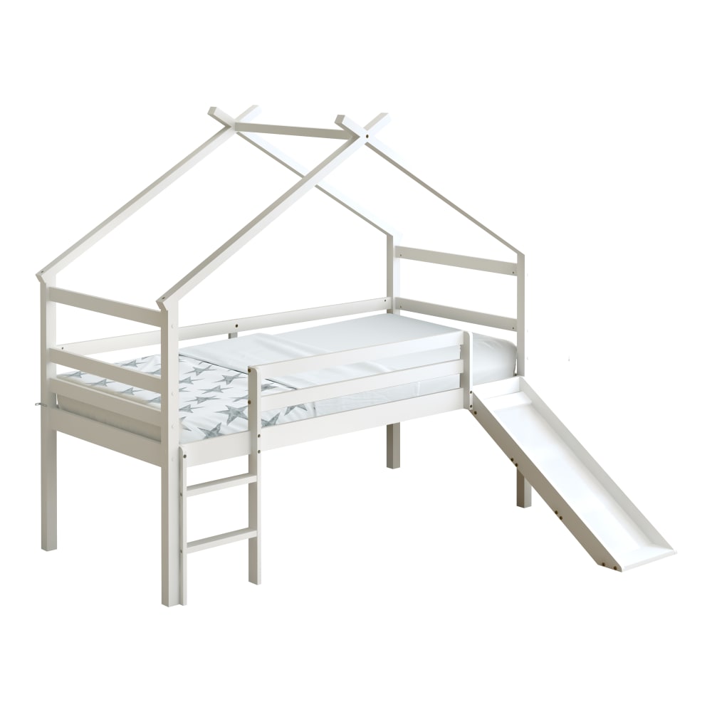 Halbhohes Bett mit Rutsche, Braun und Weiß - 213 x 186 x 183 cm -