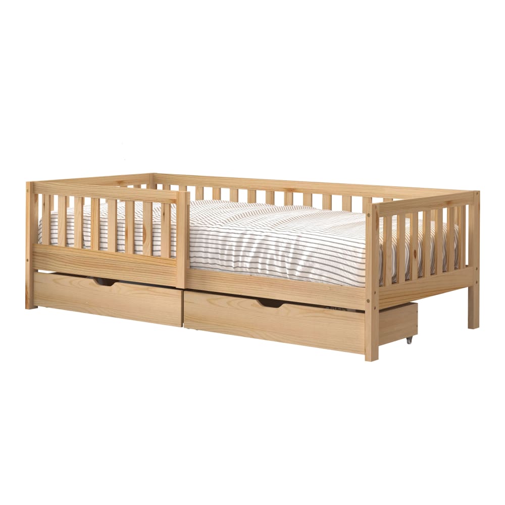 Kinderbett mit 2 Schubladen, Naturfarben, ohne Matratze - 206 x