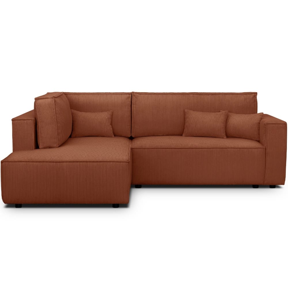 Canapé d'angle gauche ouvert convertible 3 pl., velours côtelé rouille