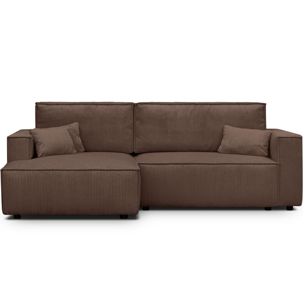 Canapé d'angle gauche convertible 3 places - velours côtelé marron