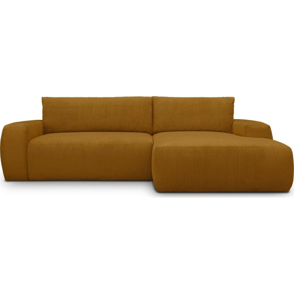 Canapé d'angle droit convertible 3 places en velours côtelé jaune