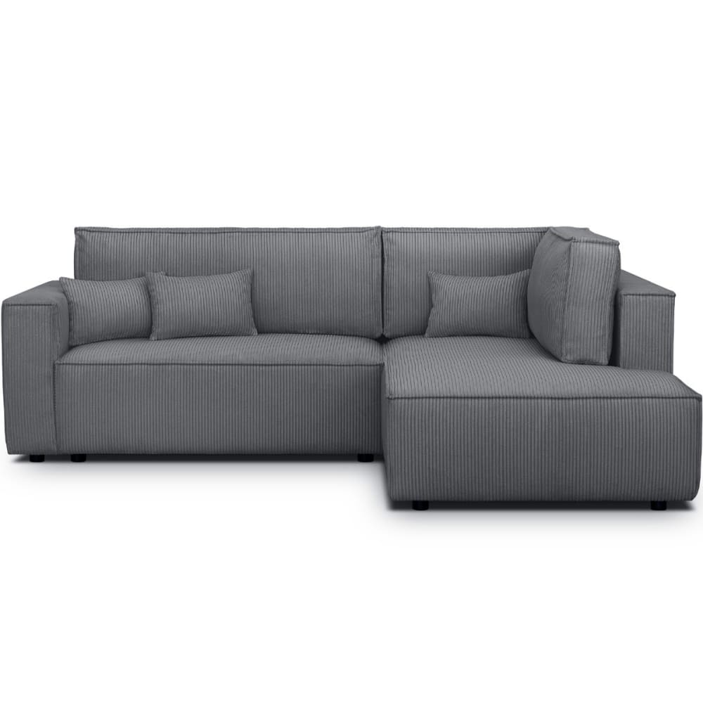 Canapé d'angle droit ouvert convertible 3 pl., velours côtelé gris