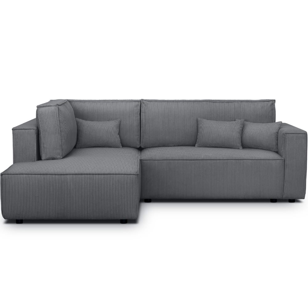Canapé d'angle gauche ouvert convertible 3 pl., velours côtelé gris