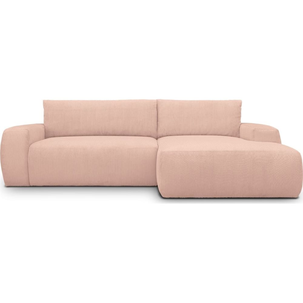 Canapé d'angle droit convertible 3 places en velours côtelé rose pâle