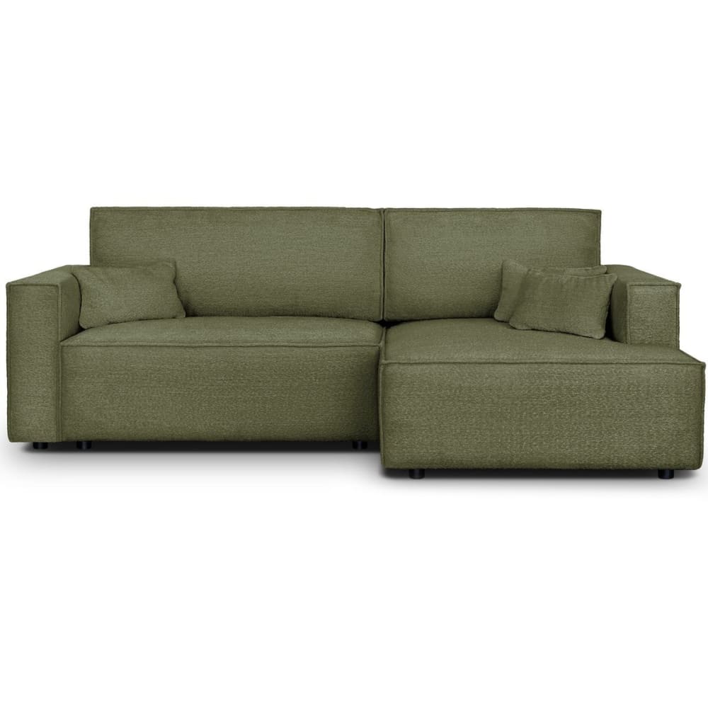 Canapé d'angle droit convertible 3 places - tissu bouclé vert olive