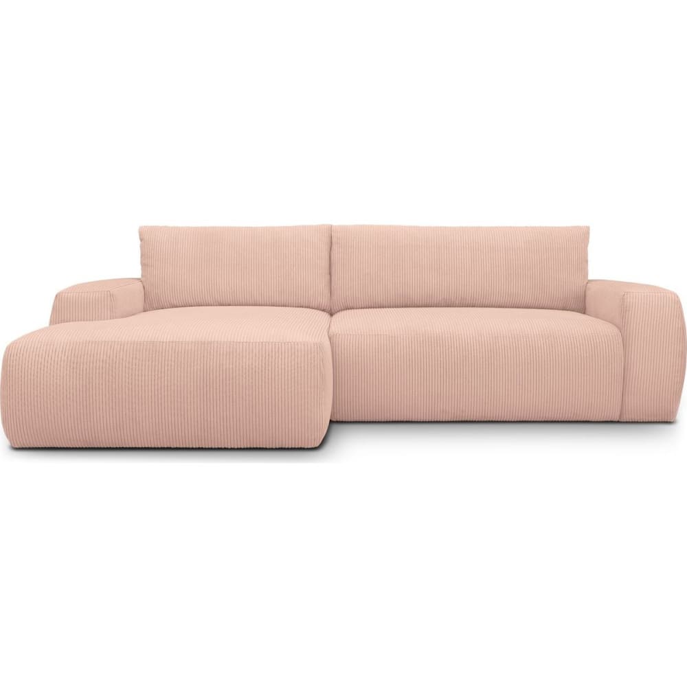 Canapé d'angle gauche convertible 3 places en velours côtelé rose pâle