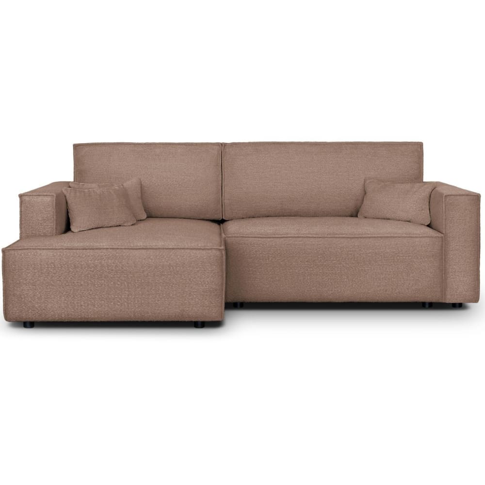 Canapé d'angle gauche convertible 3 places - tissu bouclé rose poudré