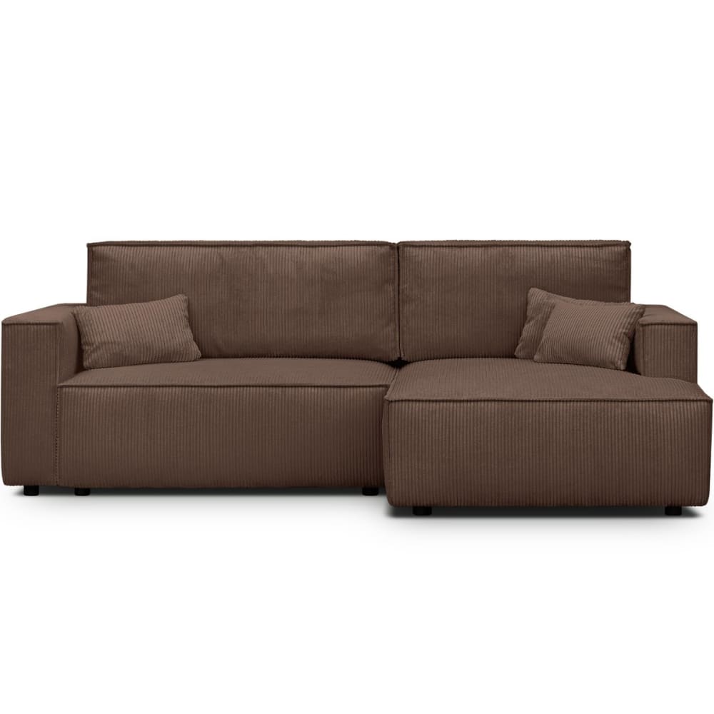 Canapé d'angle droit convertible 3 places - velours côtelé marron