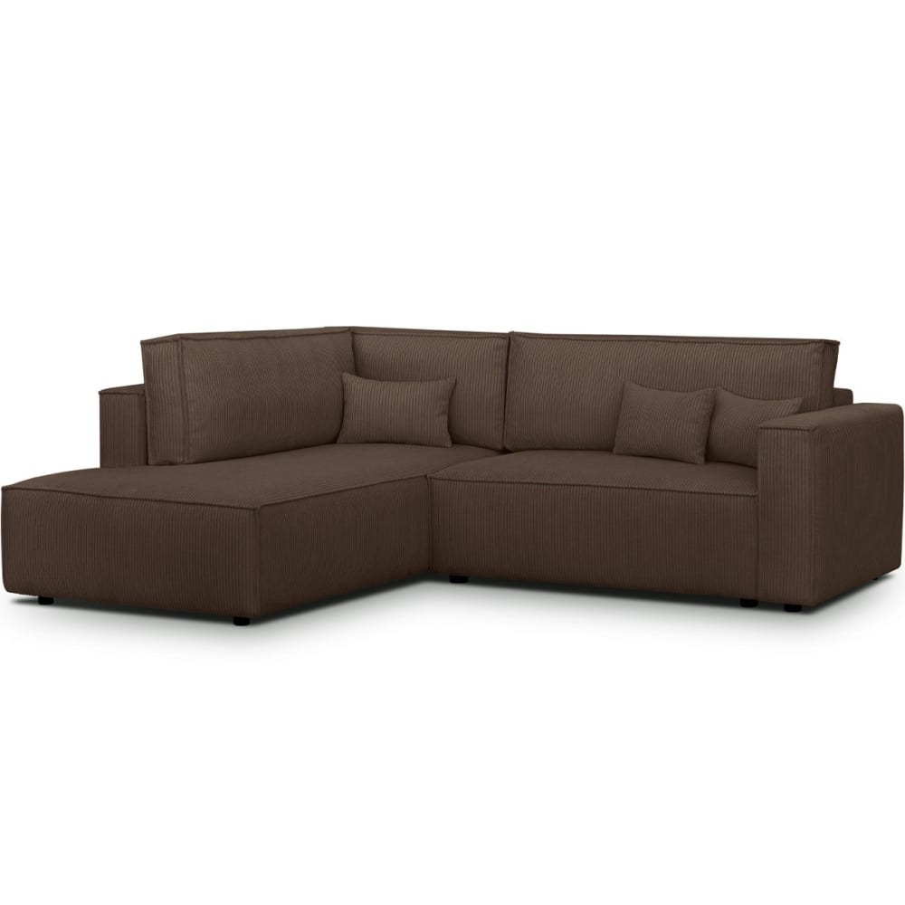 Canapé d'angle gauche ouvert convertible 3 pl., velours côtelé moka