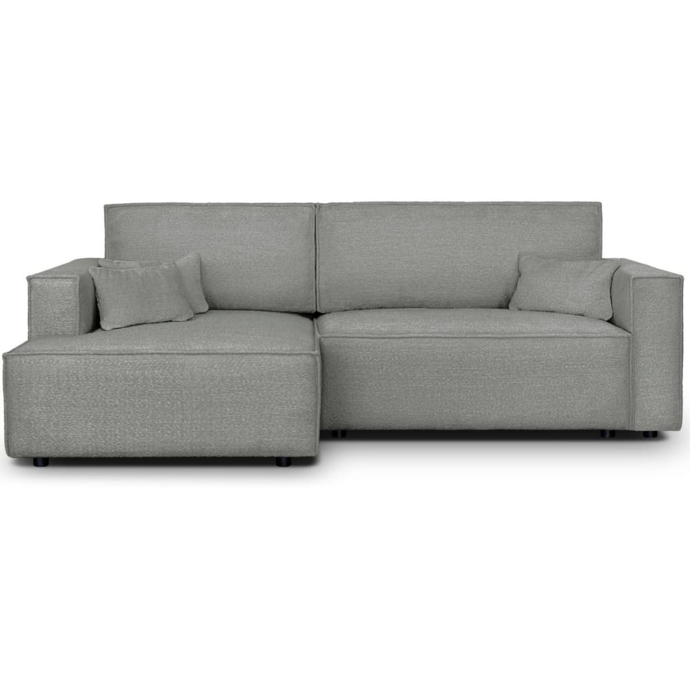 Canapé d'angle gauche convertible 3 places - tissu bouclé gris clair