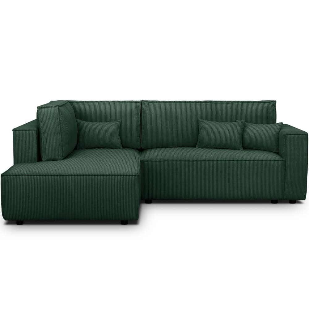 Canapé d'angle gauche ouvert convertible 3 pl., velours côtelé vert
