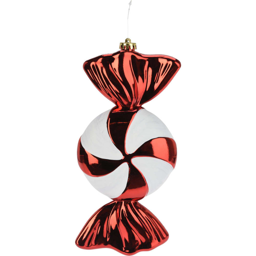 Bola de navidad a rayas de poliestireno rojo 14x31cm