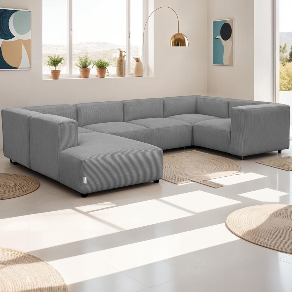 Canapé modulable panoramique 9 places ouvert à gauche gris