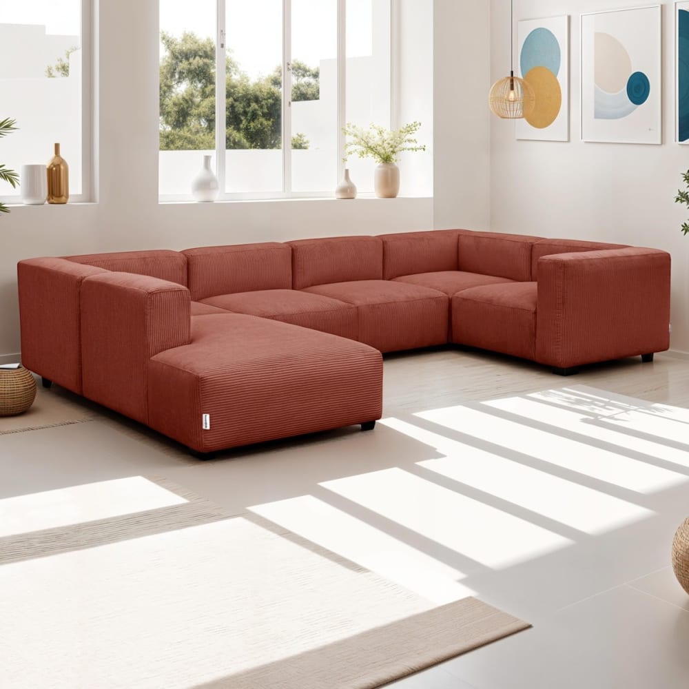 Canapé modulable panoramique 9 places ouvert à gauche rouille