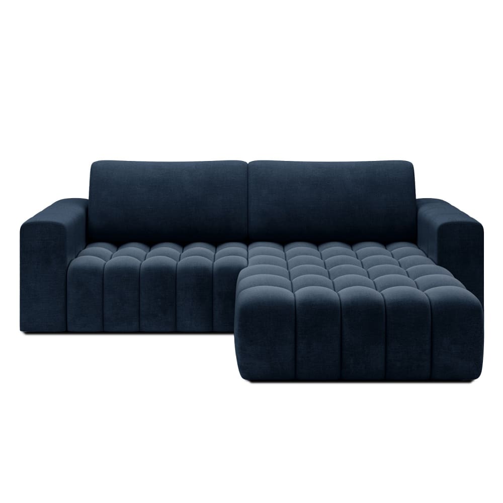 Canapé d'angle droit convertible 4 places en velours bleu
