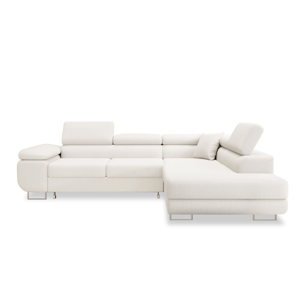 Canapé d'angle droit convertible 6 places en bouclette blanc