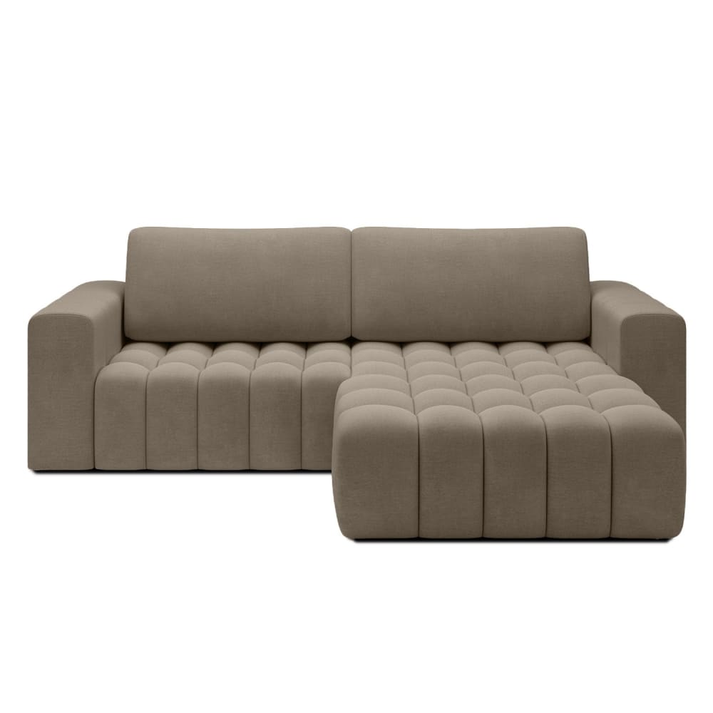 Canapé d'angle droit convertible 4 places en velours taupe